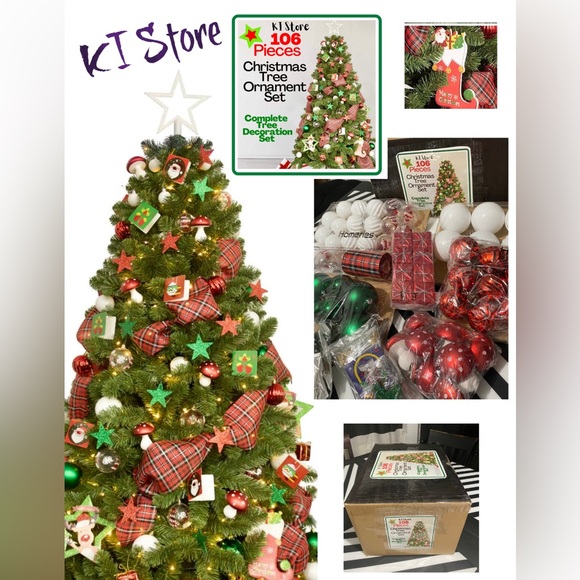 Christmas Tree Ornaments Set (106 Pieces) EntireTree Decorations- Brand New - Picture 2 of 7